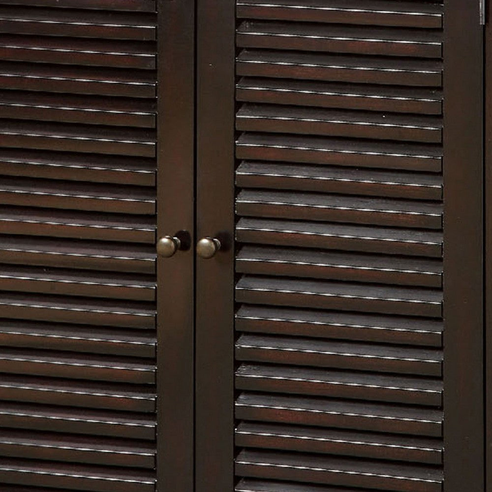 Double Door Solid Wood Shoe Cabinet with Blocked Panel Feet, Espresso Brown - BM186394