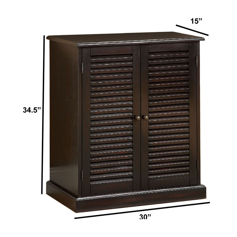 Double Door Solid Wood Shoe Cabinet with Blocked Panel Feet, Espresso Brown - BM186394