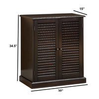 Double Door Solid Wood Shoe Cabinet with Blocked Panel Feet, Espresso Brown - BM186394