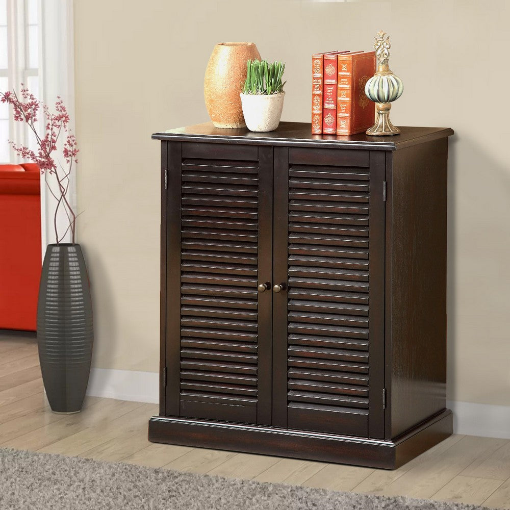 Double Door Solid Wood Shoe Cabinet with Blocked Panel Feet, Espresso Brown - BM186394