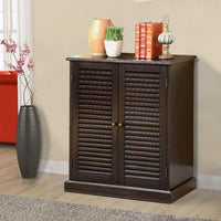 Double Door Solid Wood Shoe Cabinet with Blocked Panel Feet, Espresso Brown - BM186394