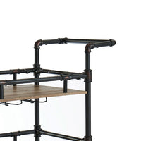 BM188330  - Rustic Three Tier Wood and Metal Serving Cart, Black and Brown