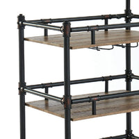 BM188330  - Rustic Three Tier Wood and Metal Serving Cart, Black and Brown