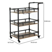 BM188330  - Rustic Three Tier Wood and Metal Serving Cart, Black and Brown