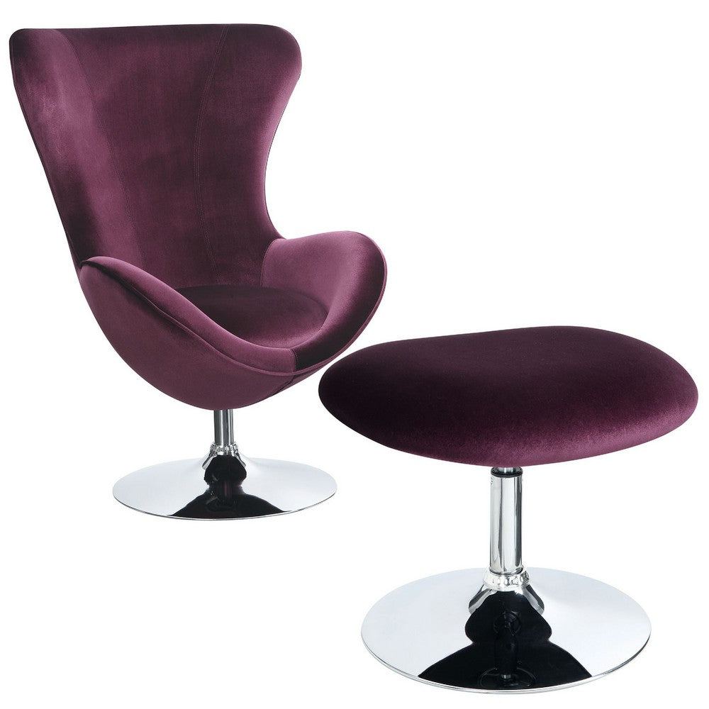 Fabric Curved Design Chair with Ottoman and Tubular Base, Set of 2, Purple - FOA-CM-AC6841