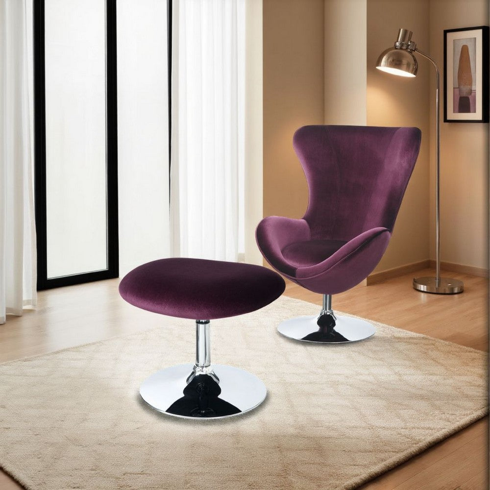 Fabric Curved Design Chair with Ottoman and Tubular Base, Set of 2, Purple - FOA-CM-AC6841