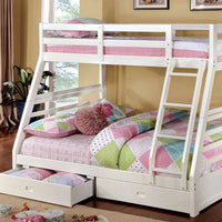 Twin Over Full Wooden Bunk Bed with Storage, White - FOA-CM-BK588WH-BED