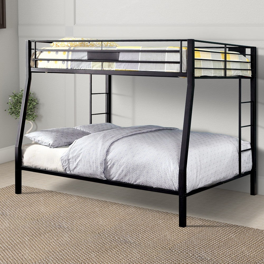 Industrial Style Twin/Queen Metal Bunk bed, Black - FOA-CM-BK939TQ-BED