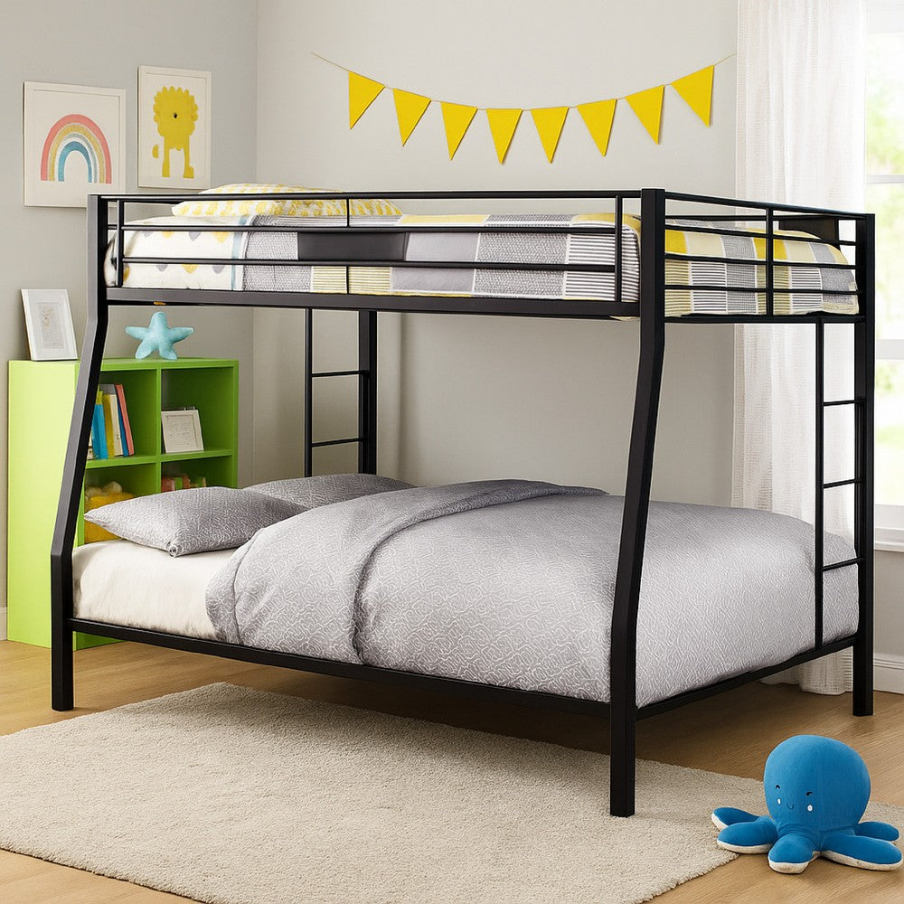 Industrial Style Twin/Queen Metal Bunk bed, Black - FOA-CM-BK939TQ-BED