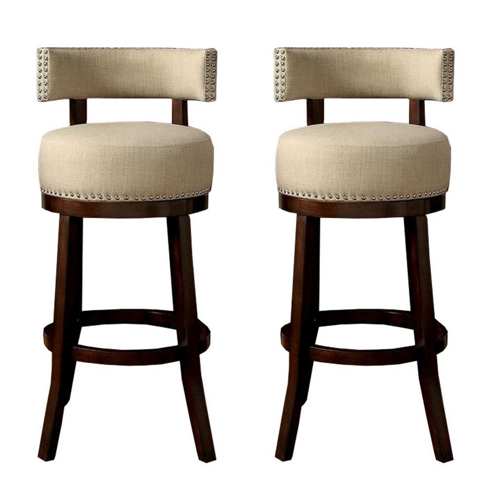 Swivel Bucket Back Barstool with Flared legs, Set of 2, Beige and Brown - FOA-CM-BR6252BG-29-2PK