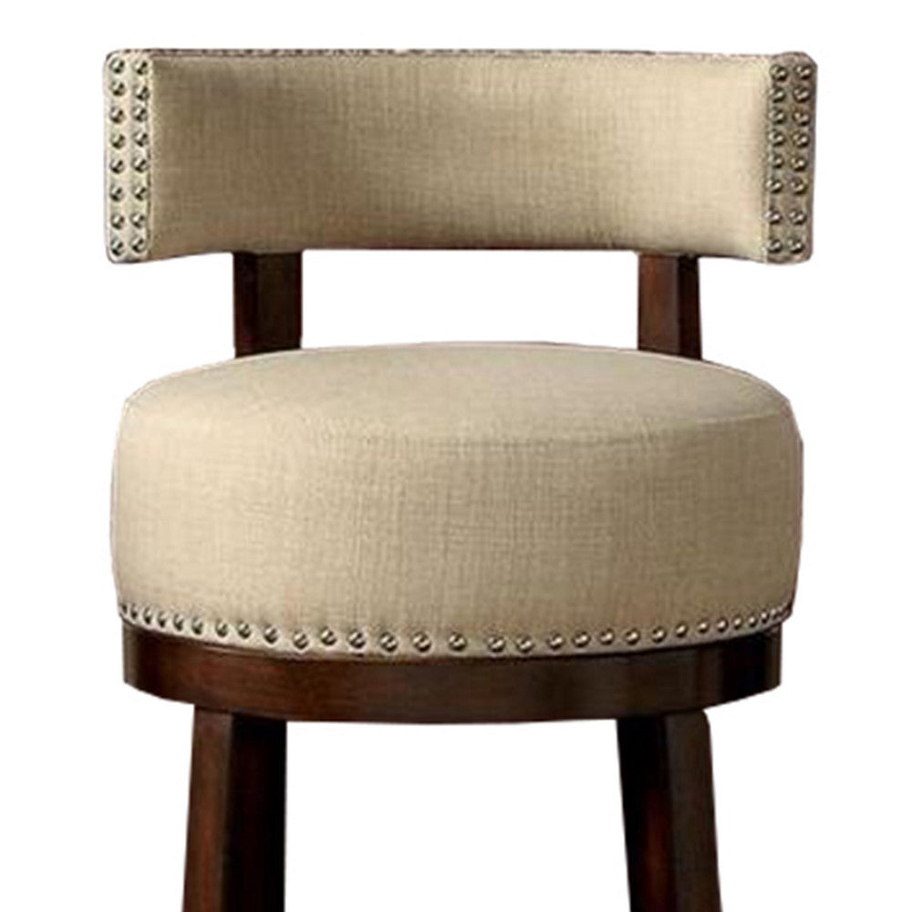 Swivel Bucket Back Barstool with Flared legs, Set of 2, Beige and Brown - FOA-CM-BR6252BG-29-2PK