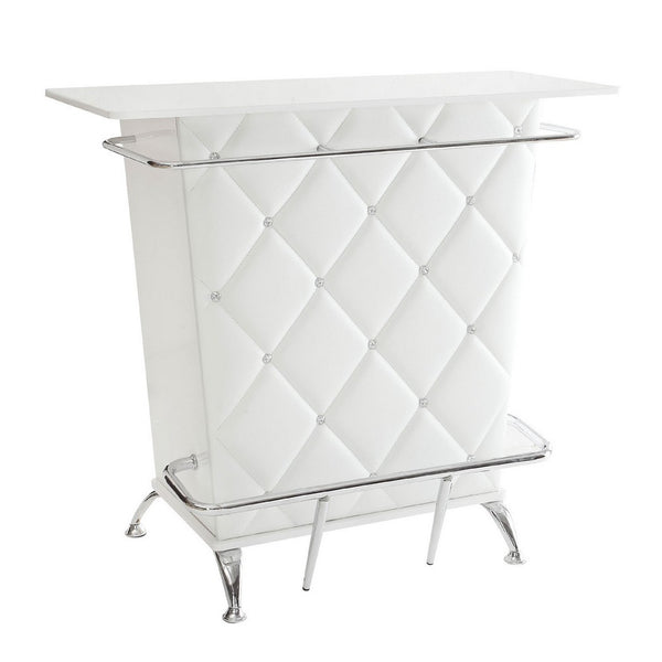 Contemporary Style Leatherette Padded Bar Table With Button Tufting, White