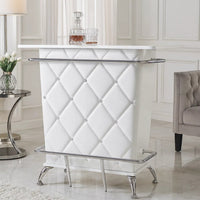 Contemporary Style Leatherette Padded Bar Table With Button Tufting, White