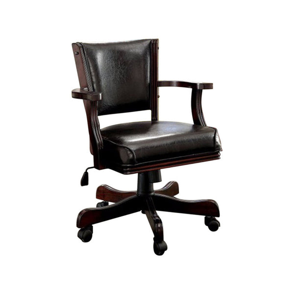Leatherette Arm Chair with Swivel and Adjustable Height Mechanism, Brown - BM123168
