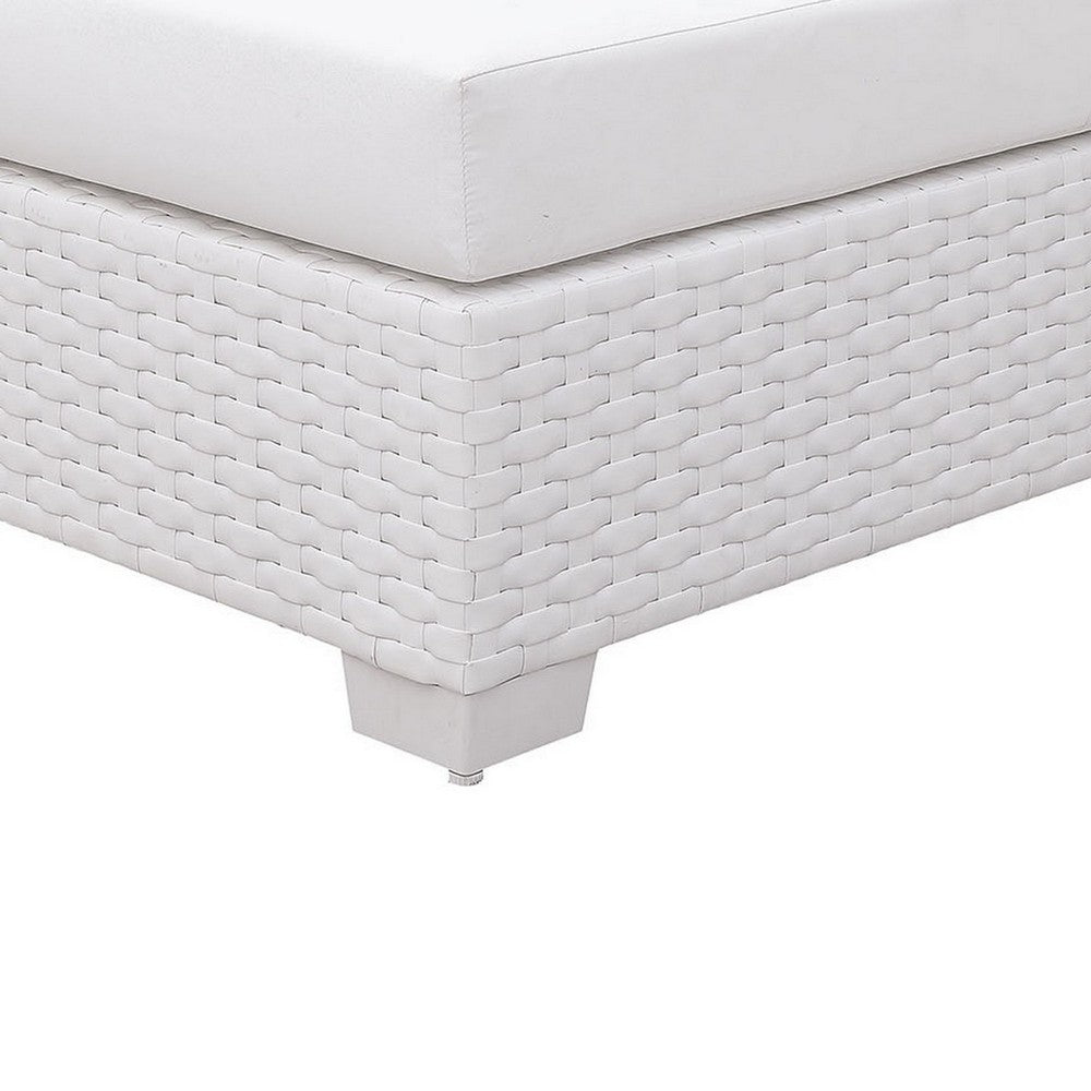 Faux Polyester and Aluminum Square Ottoman with Padded Seat Cushion, White - FOA-CM-OS2128WH-F