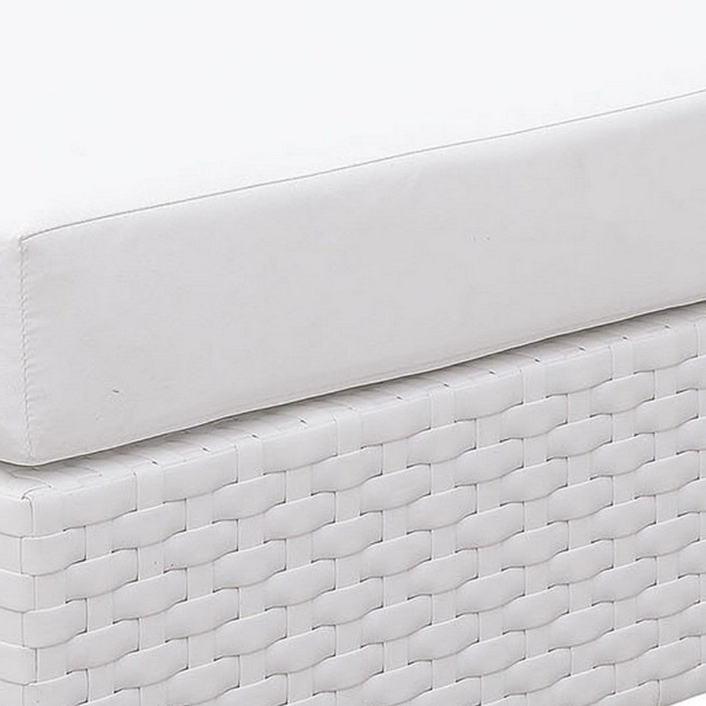 Faux Polyester and Aluminum Square Ottoman with Padded Seat Cushion, White - FOA-CM-OS2128WH-F