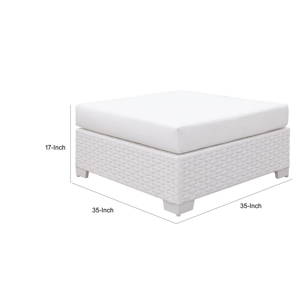 Faux Polyester and Aluminum Square Ottoman with Padded Seat Cushion, White - FOA-CM-OS2128WH-F