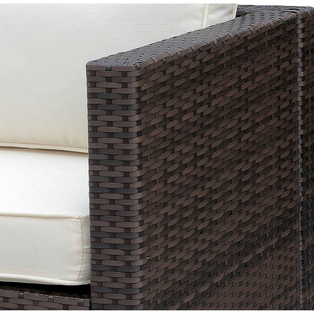 Faux Rattan Left Arm Chair with Seat & Back Cushions, Brown And Ivory - FOA-CM-OS2136-A