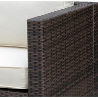 Faux Rattan Left Arm Chair with Seat & Back Cushions, Brown And Ivory - FOA-CM-OS2136-A