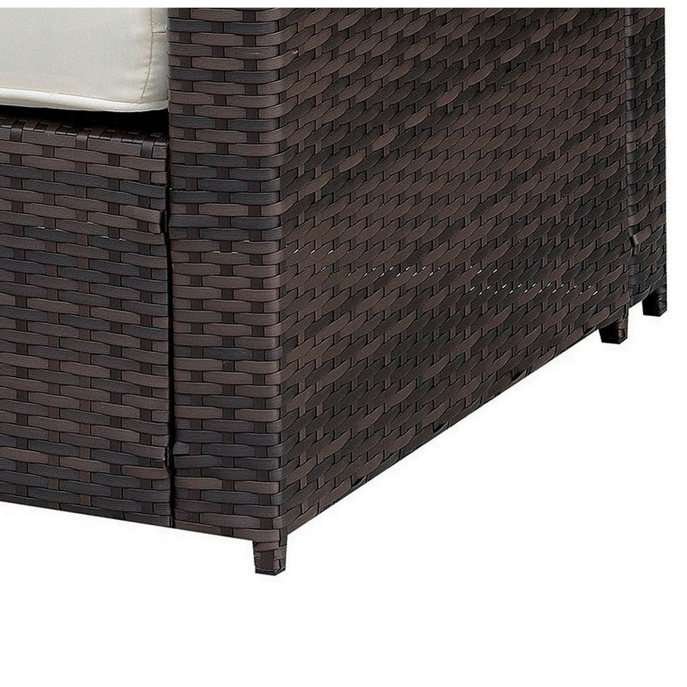 Faux Rattan Left Arm Chair with Seat & Back Cushions, Brown And Ivory - FOA-CM-OS2136-A