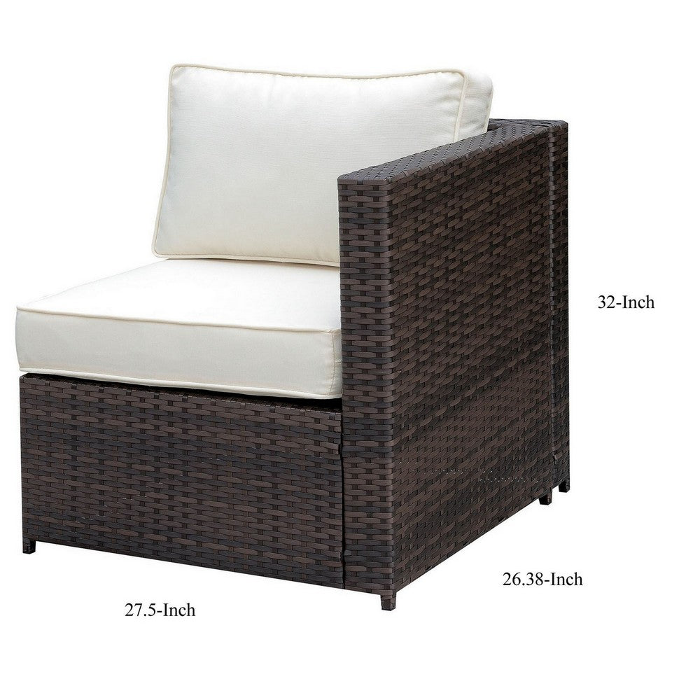 Faux Rattan Left Arm Chair with Seat & Back Cushions, Brown And Ivory - FOA-CM-OS2136-A
