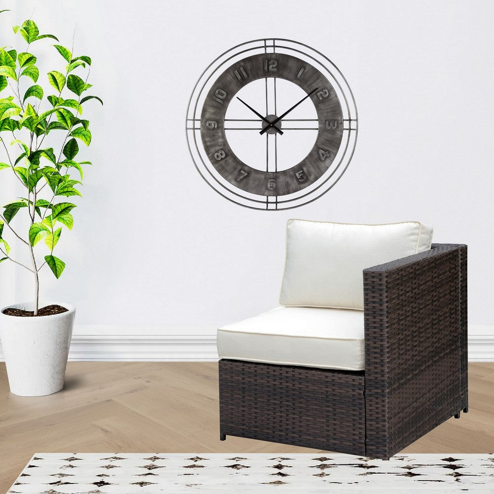 Faux Rattan Left Arm Chair with Seat & Back Cushions, Brown And Ivory - FOA-CM-OS2136-A