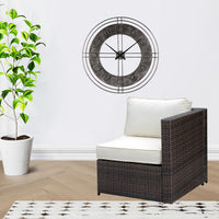 Faux Rattan Left Arm Chair with Seat & Back Cushions, Brown And Ivory - FOA-CM-OS2136-A