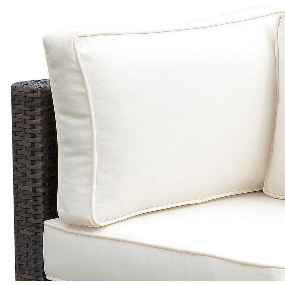 Faux Rattan Corner Chair with 1 Seat & 2 Back Cushions, Brown And Ivory - FOA-CM-OS2136-C
