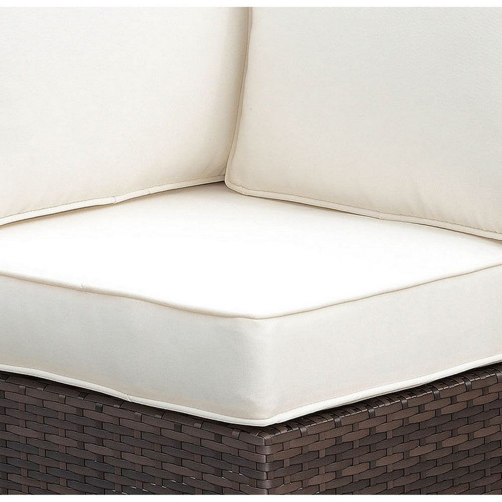 Faux Rattan Corner Chair with 1 Seat & 2 Back Cushions, Brown And Ivory - FOA-CM-OS2136-C