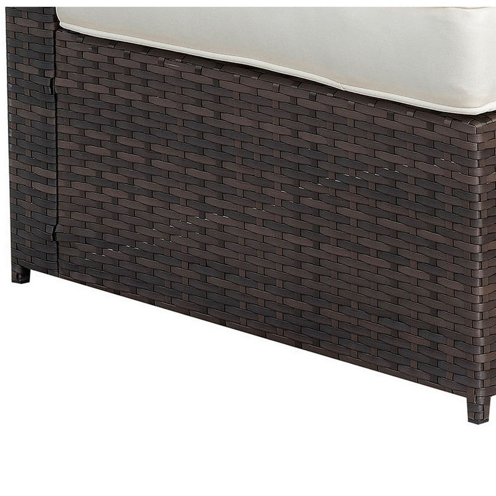 Faux Rattan Corner Chair with 1 Seat & 2 Back Cushions, Brown And Ivory - FOA-CM-OS2136-C