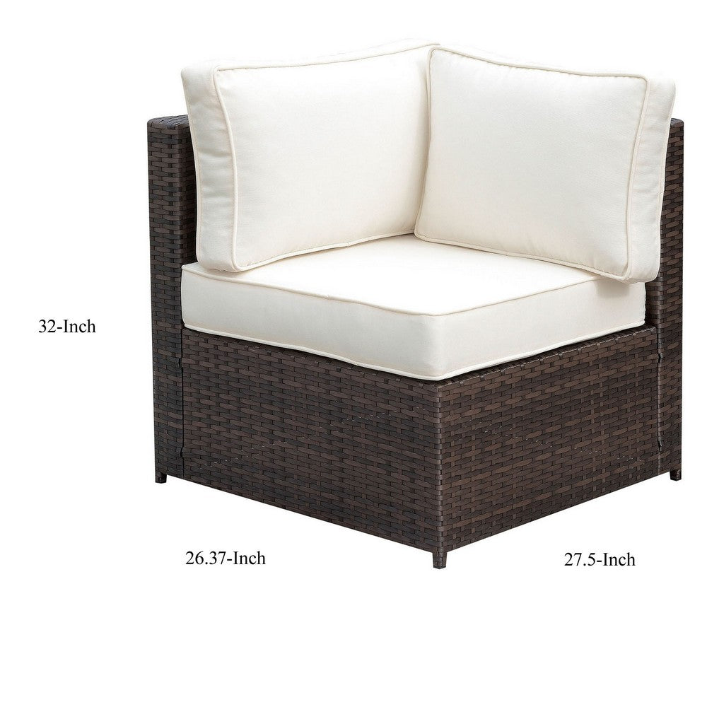 Faux Rattan Corner Chair with 1 Seat & 2 Back Cushions, Brown And Ivory - FOA-CM-OS2136-C
