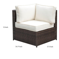 Faux Rattan Corner Chair with 1 Seat & 2 Back Cushions, Brown And Ivory - FOA-CM-OS2136-C