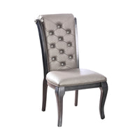 Button Tufted Leatherette Upholstered Wooden Side Chair with Scrolled Back, Pack of Two, Gray