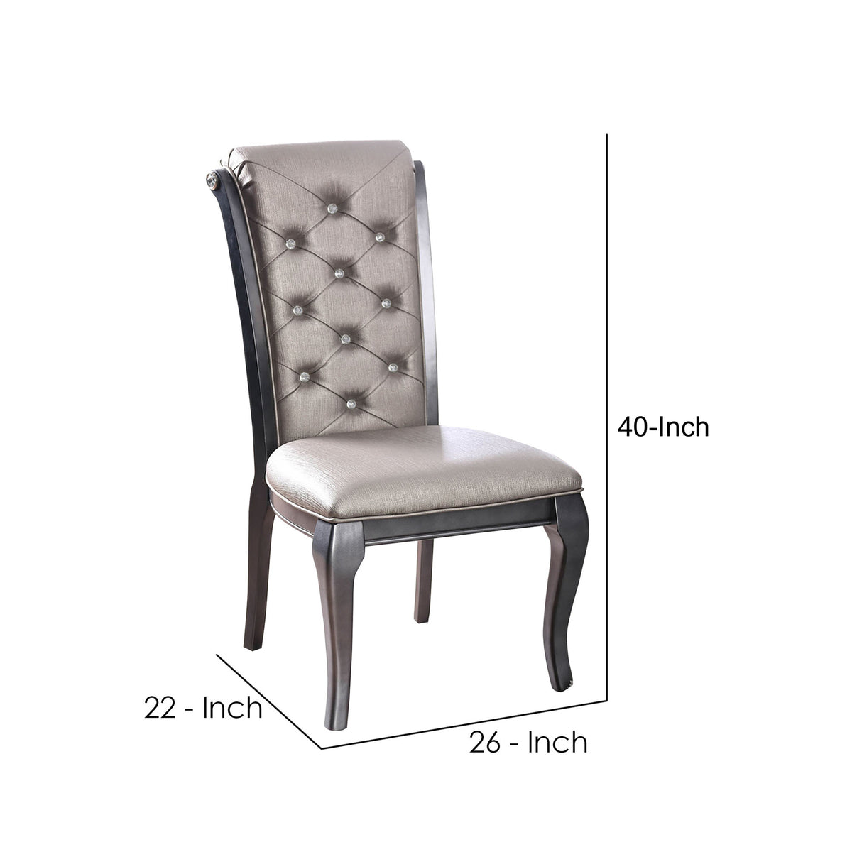Button Tufted Leatherette Upholstered Wooden Side Chair with Scrolled Back, Pack of Two, Gray
