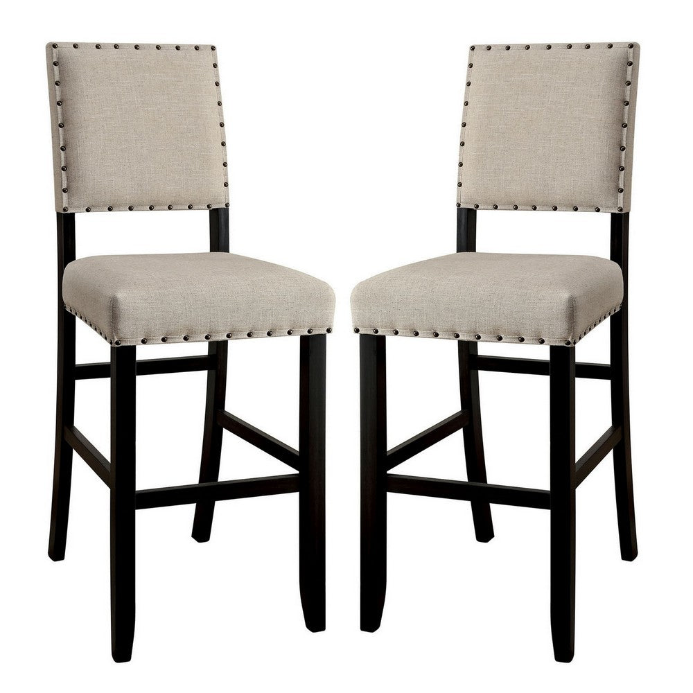 BM131233 Sania II Rustic Bar Chair In Ivory Linen, Black Set Of 2