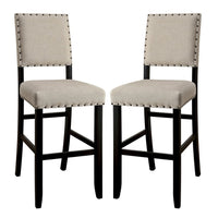 BM131233 Sania II Rustic Bar Chair In Ivory Linen, Black Set Of 2