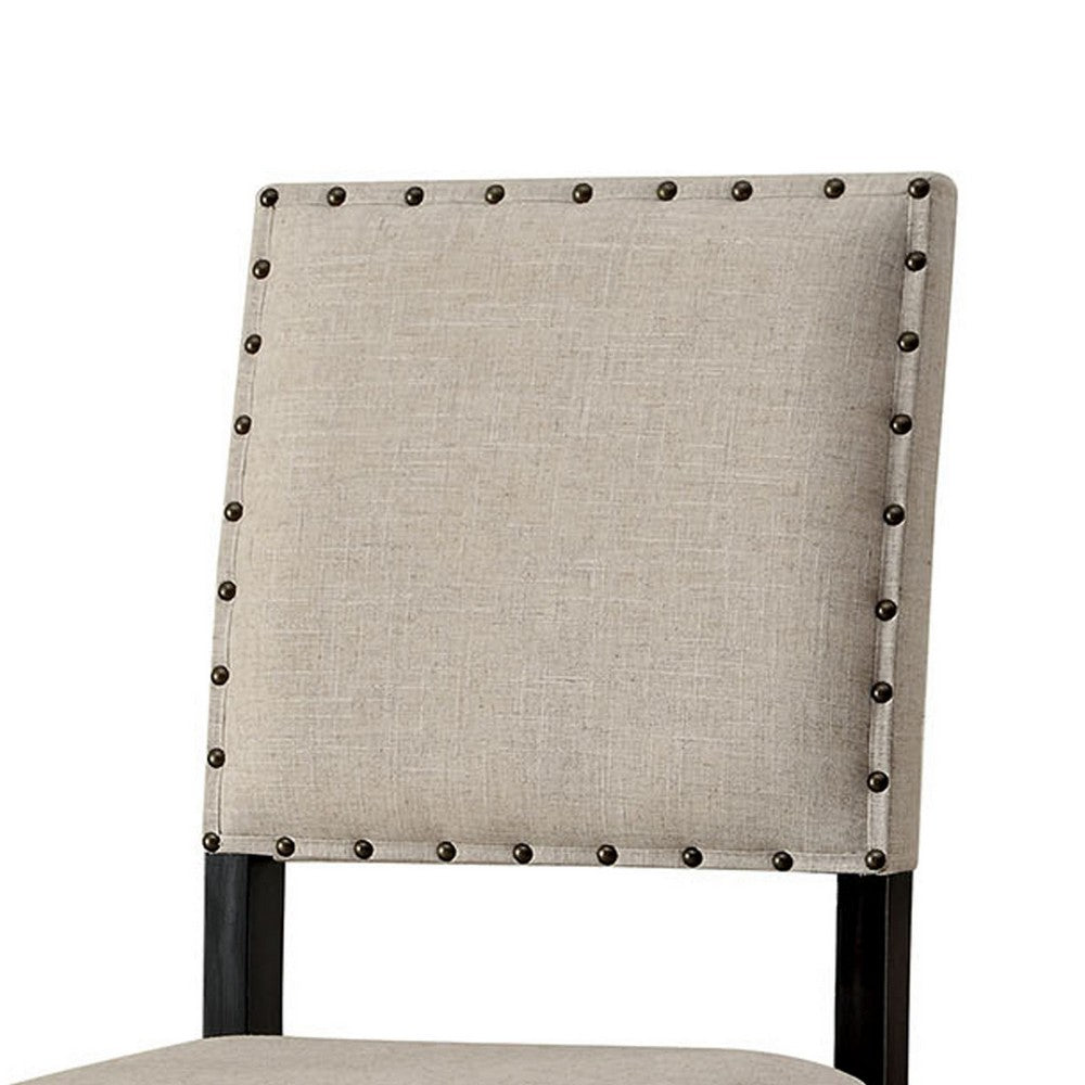 BM131233 Sania II Rustic Bar Chair In Ivory Linen, Black Set Of 2
