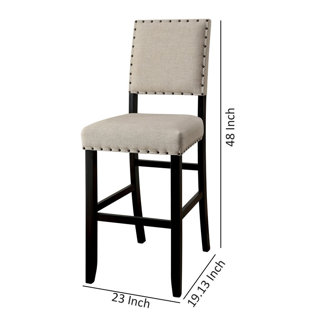 BM131233 Sania II Rustic Bar Chair In Ivory Linen, Black Set Of 2