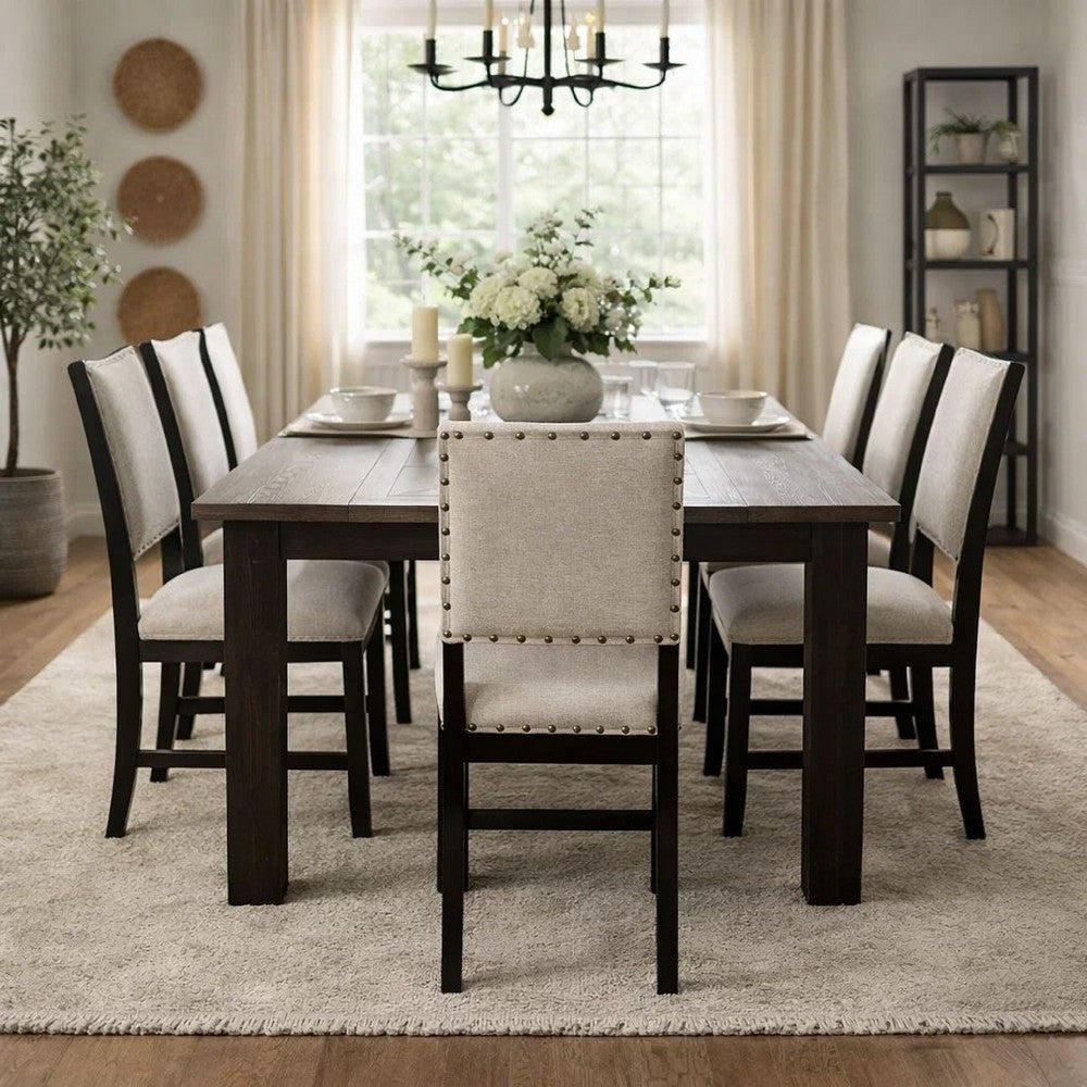 BM131233 Sania II Rustic Bar Chair In Ivory Linen, Black Set Of 2