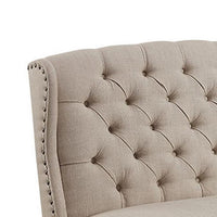 Nailhead Trim Fabric Upholstered Wing Back Wooden Bench, Beige and Black - FOA-CM3324BK-BN