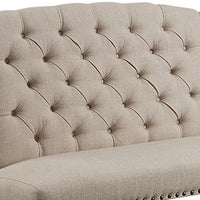Nailhead Trim Fabric Upholstered Wing Back Wooden Bench, Beige and Black - FOA-CM3324BK-BN