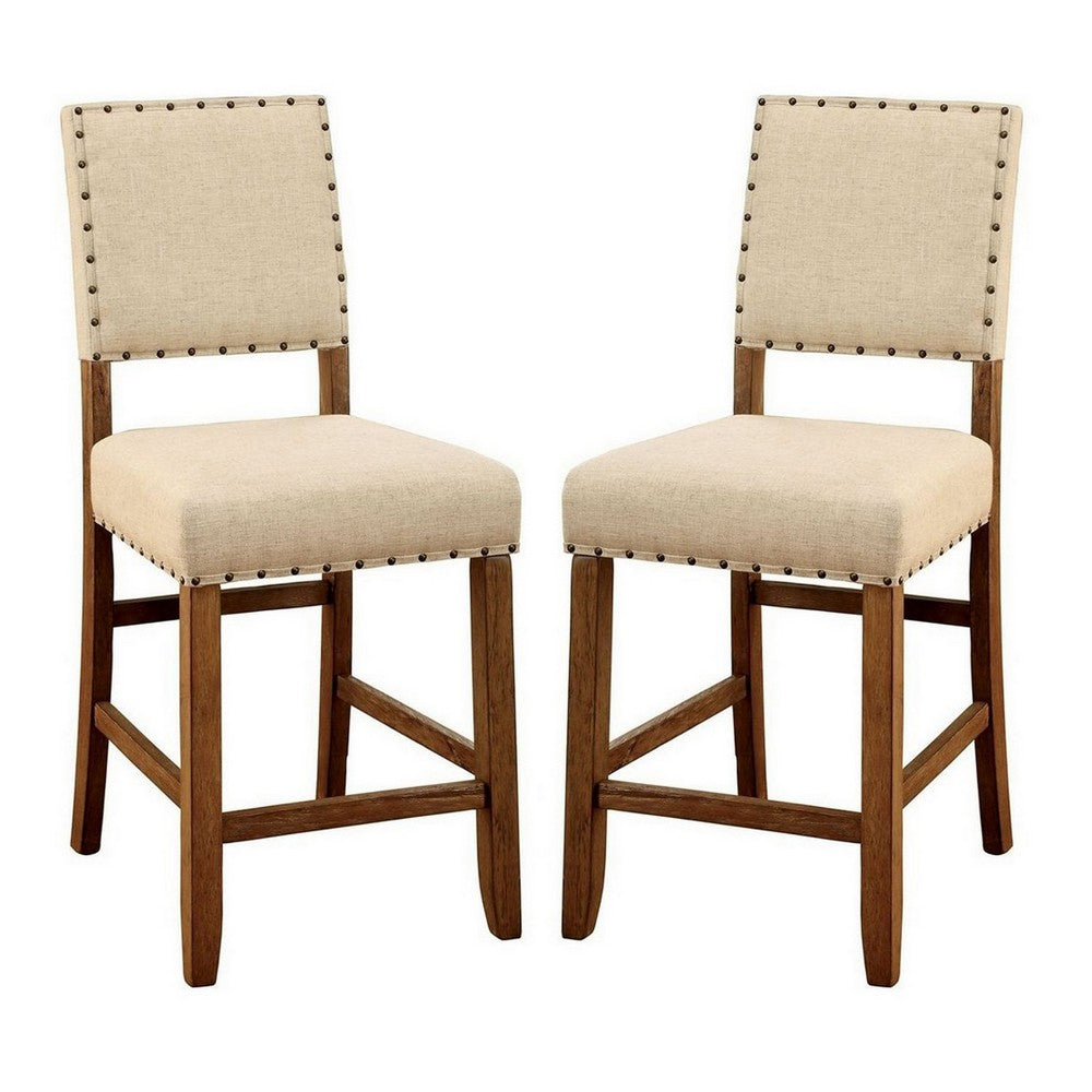 Sania Rustic Counter Height Chair In Ivory Linen, Set of 2 - FOA-CM3324PC-2PK
