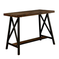 Wooden Counter Height Table With Angled Metal Legs, Black And Brown - BM183600