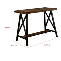 Wooden Counter Height Table With Angled Metal Legs, Black And Brown - BM183600