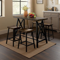 Wooden Counter Height Table With Angled Metal Legs, Black And Brown - BM183600