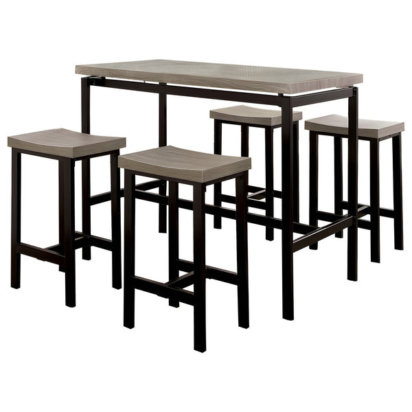 5 Piece Wooden Counter Height Table Set In Natural Brown And Black - BM181289