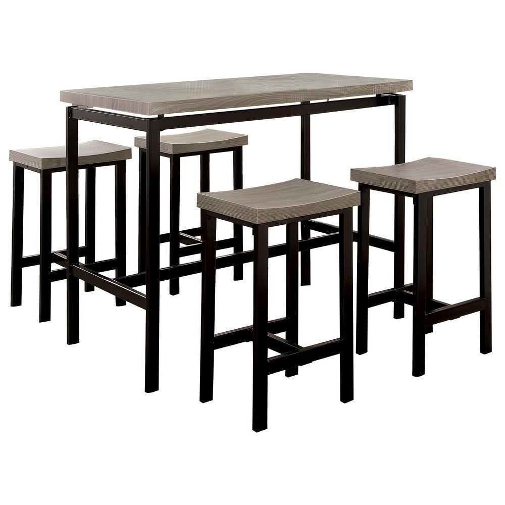 5 Piece Wooden Counter Height Table Set In Natural Brown And Black - BM181289