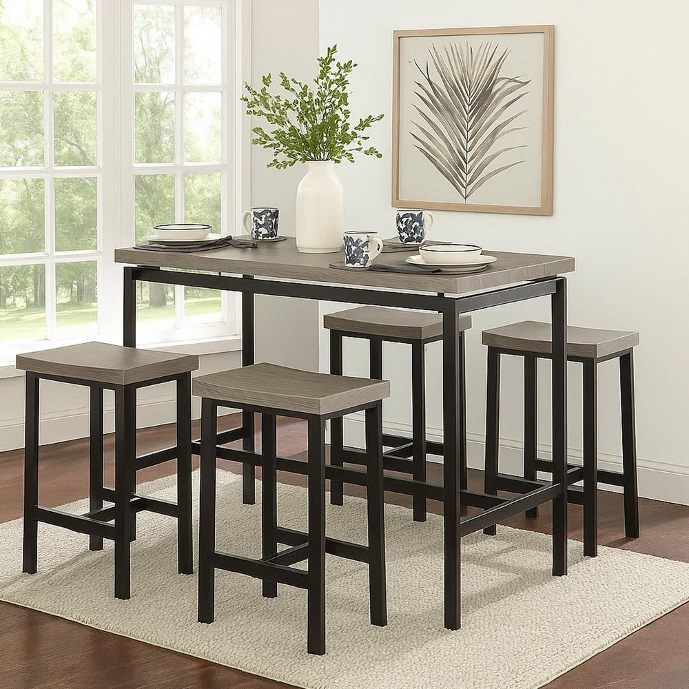 5 Piece Wooden Counter Height Table Set In Natural Brown And Black - BM181289