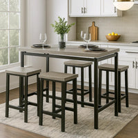 5 Piece Wooden Counter Height Table Set In Natural Brown And Black - BM181289