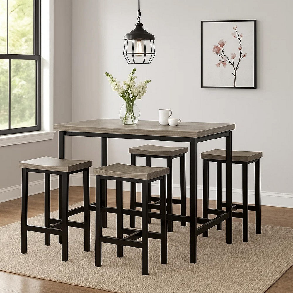 5 Piece Wooden Counter Height Table Set In Natural Brown And Black - BM181289